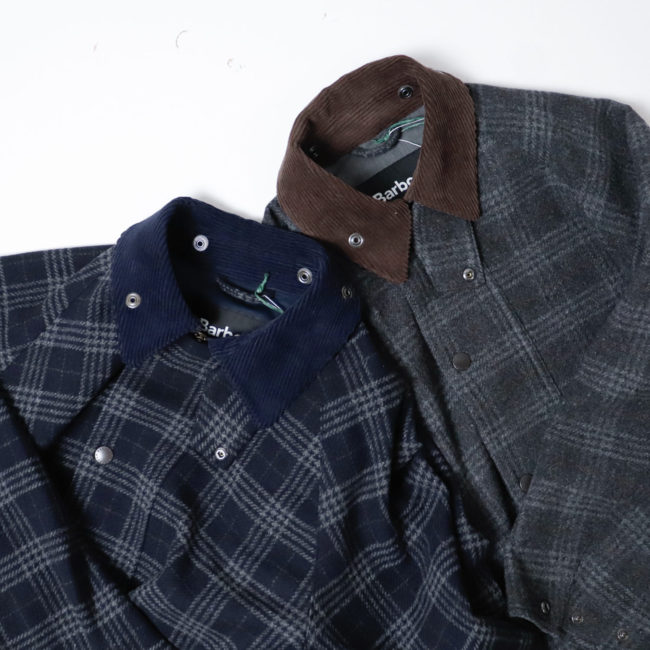 【Barbour】ウールコート　ミドルレングス　ネイビーチェック　エクスモア Barbour（バブアー） チェスターコート コート JAPAN LIMITED